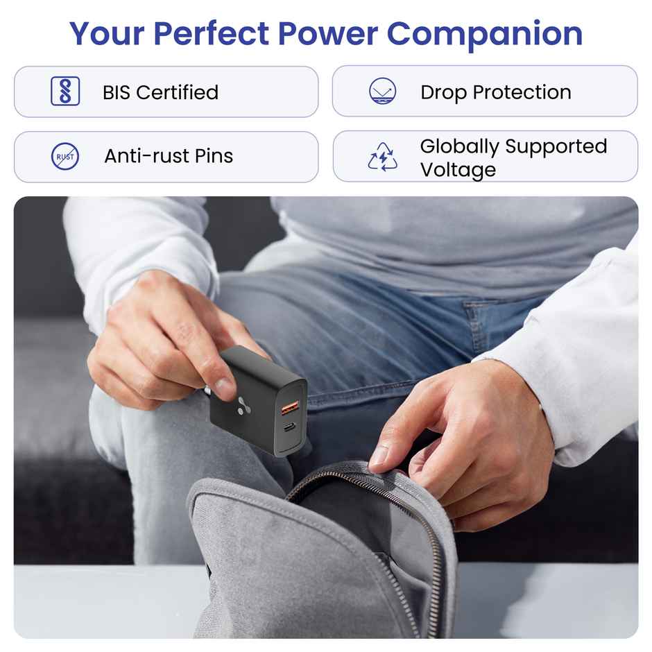 Ambrane 33W QC PD Mobile Charger Adapter | Type C | For Android & iPhones | RAAP M33 | White