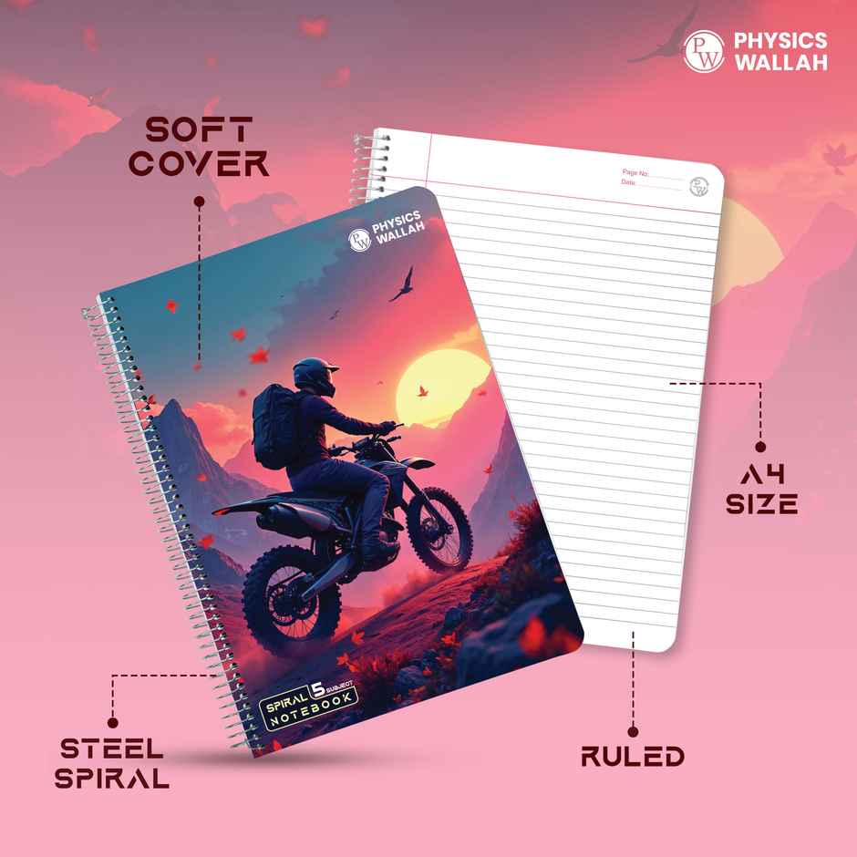 Physics Wallah PW 5-Subject Spiral Notebook Single | Multi-Sectioned 3 design