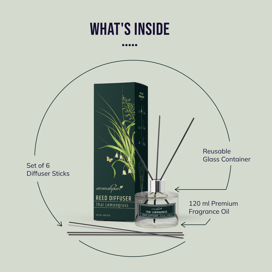 Aromahpure Premium Reed Diffuser with 6 Fiber Reed Stick Lemongrass
