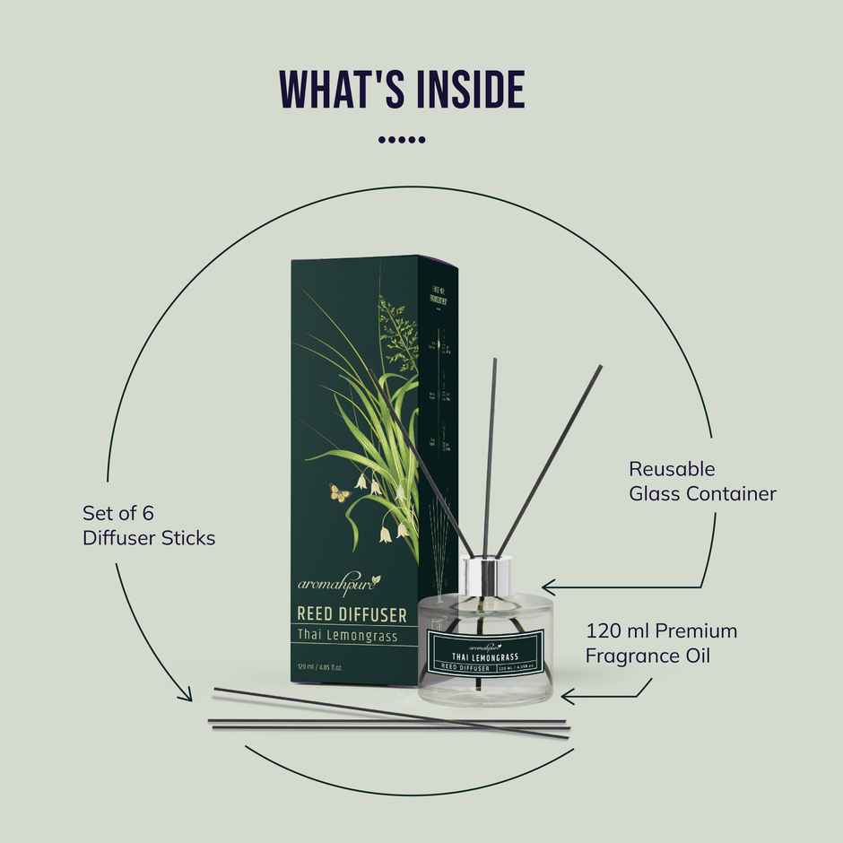 Aromahpure Premium Reed Diffuser - Lemongrass, With 6 Fiber Reed Stick