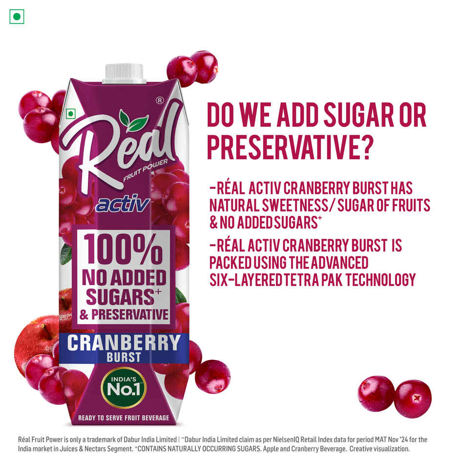 Real Activ Cranberry Juice, No Added Sugars & Preservative