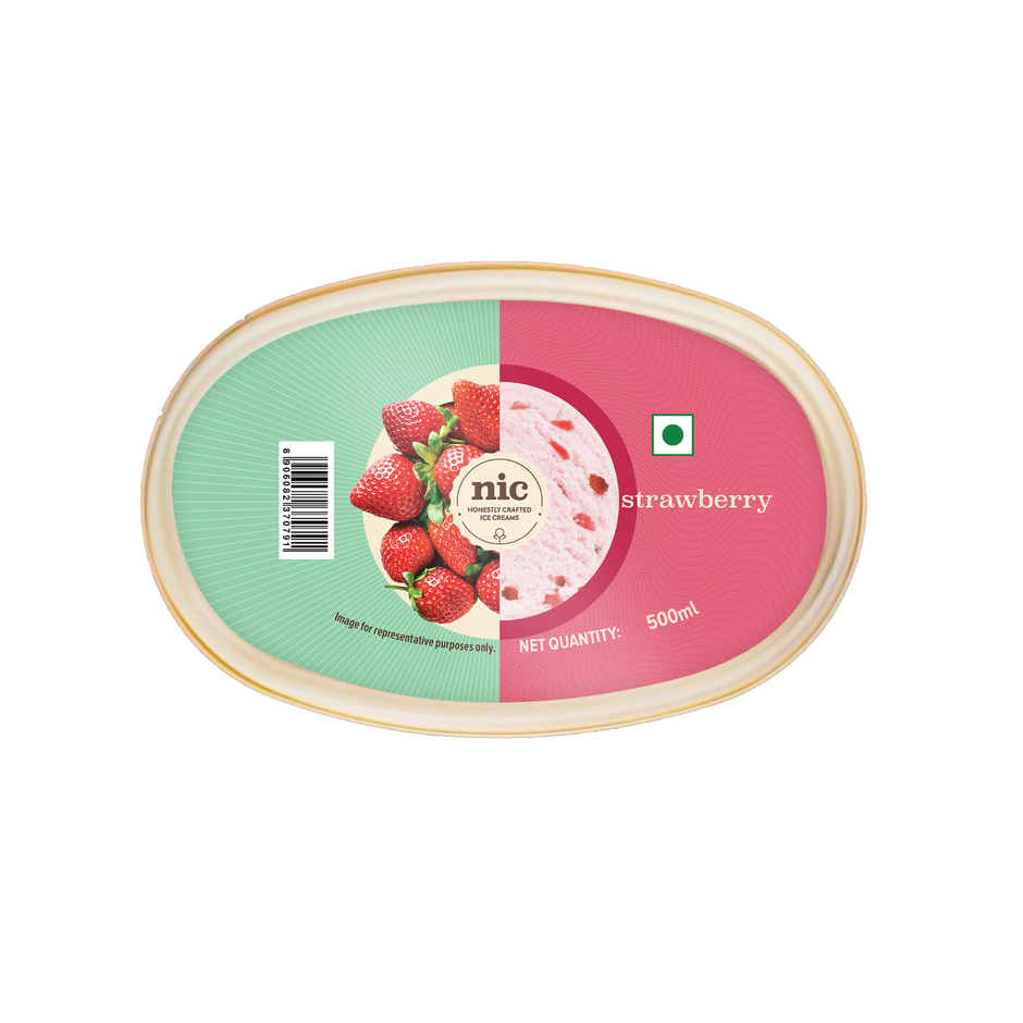 NIC Strawberry Ice Cream Tub | Preservative Free | No Artificial Flavors