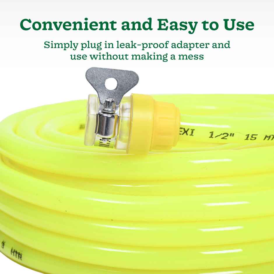 Ugaoo Flexi Water Hose PVC Pipe with Leak-Proof Tap Adaptor | Yellow - 10 m