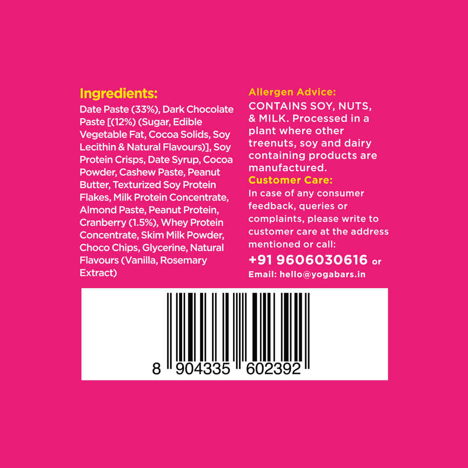 Yogabar 10 Grams Protein Bars | Chocolate Chip And Cranberry | Protein Blend And Premium Whey