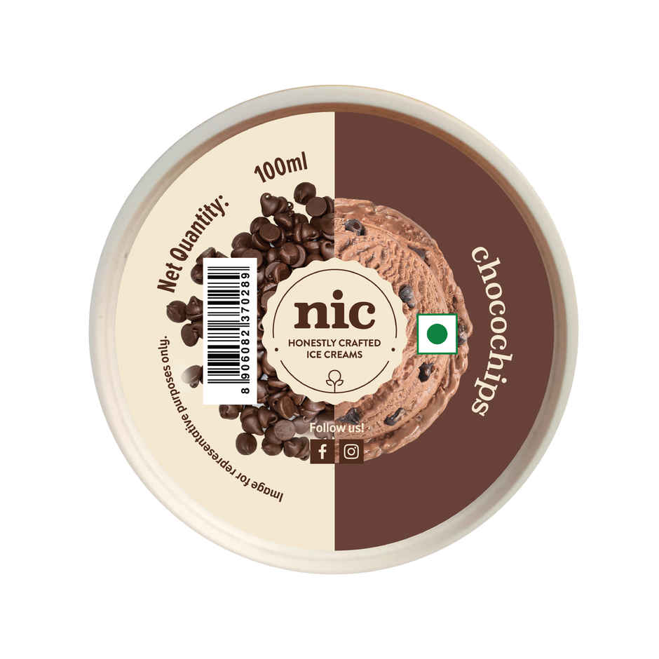 NIC Chocochips Ice Cream Cup | Preservative Free | No Artificial Flavors