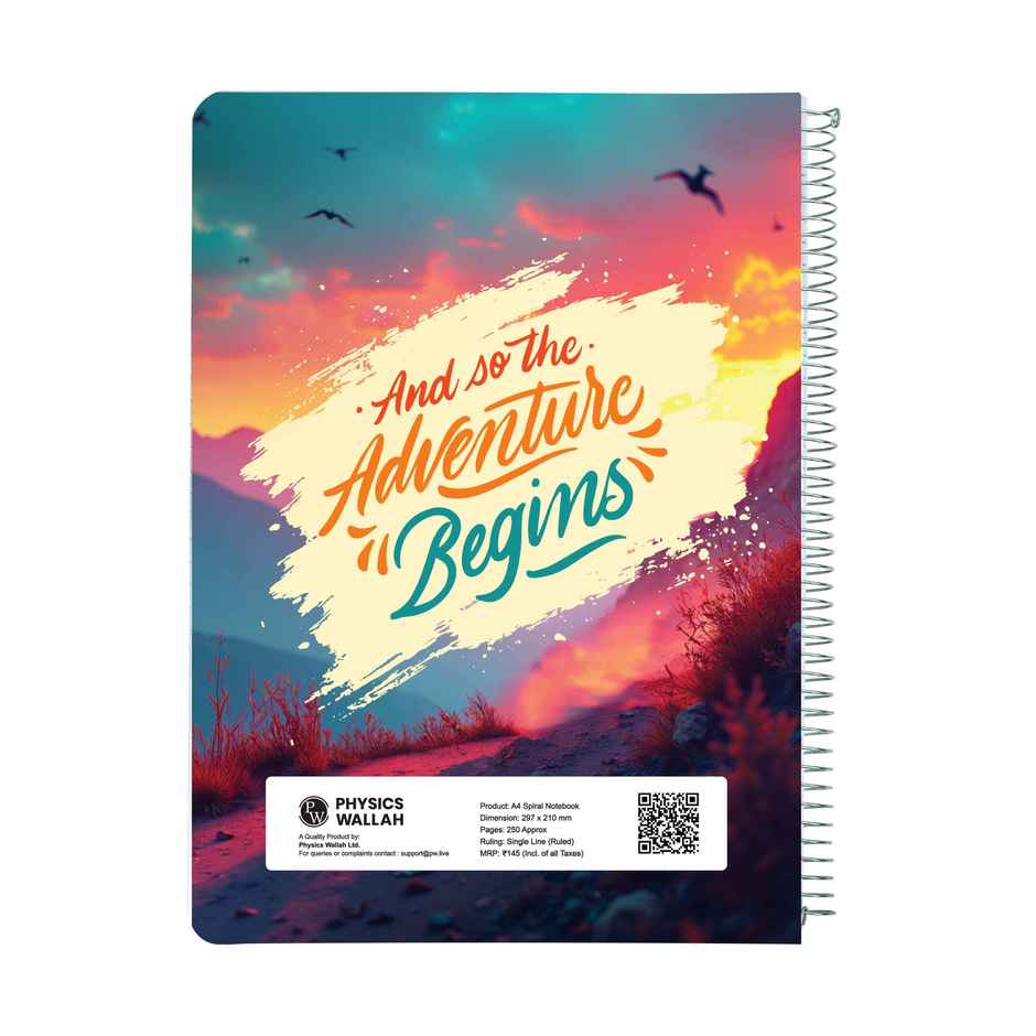 Physics Wallah 5-Subject Spiral adventure Notebook Single (250 pages, 30 x 21 cm)