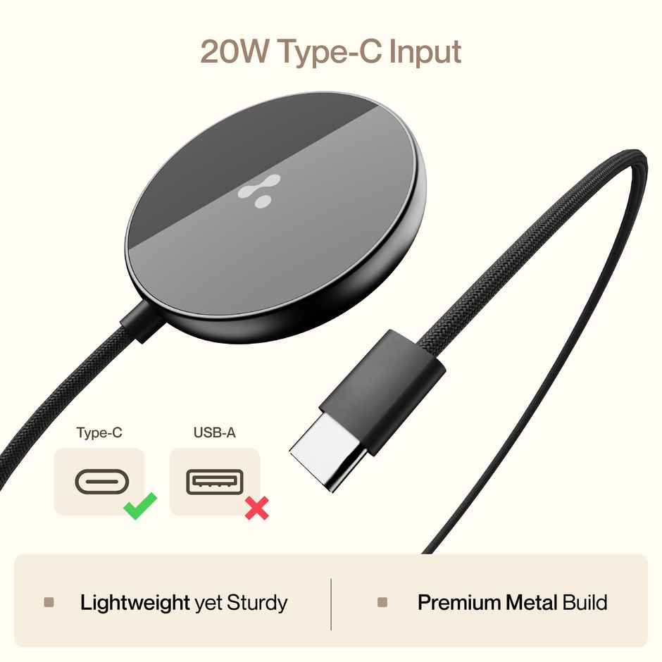 Ambrane 15W Qi-2 & Magsafe Wireless Charger with 60W Type C Cable for iPhone 15/15 Pro/15 Pro Max,iPhone 14/14 Pro/14 Pro Max,iPhone 13/12,Samsung & Other Qi-2 Device + Magnetic Ring (Aerosynq),Black