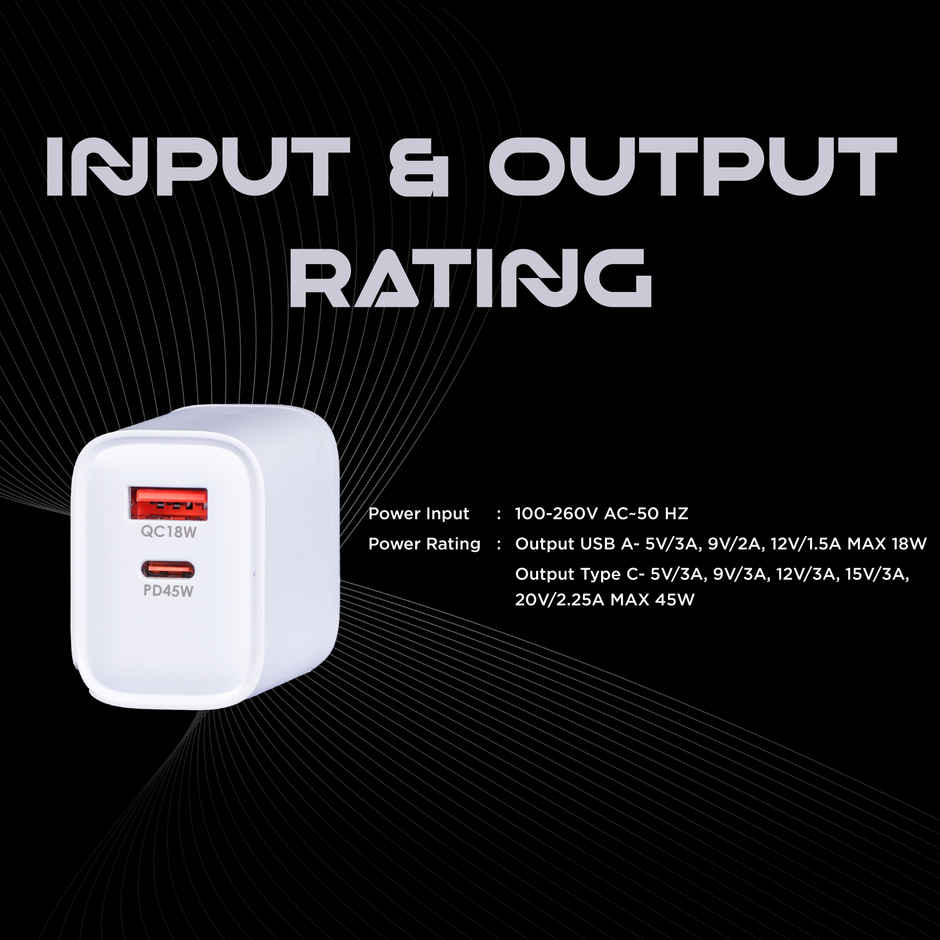 Nippo 45W Turbo Charger With Charging Indicator | Gan Technology | White