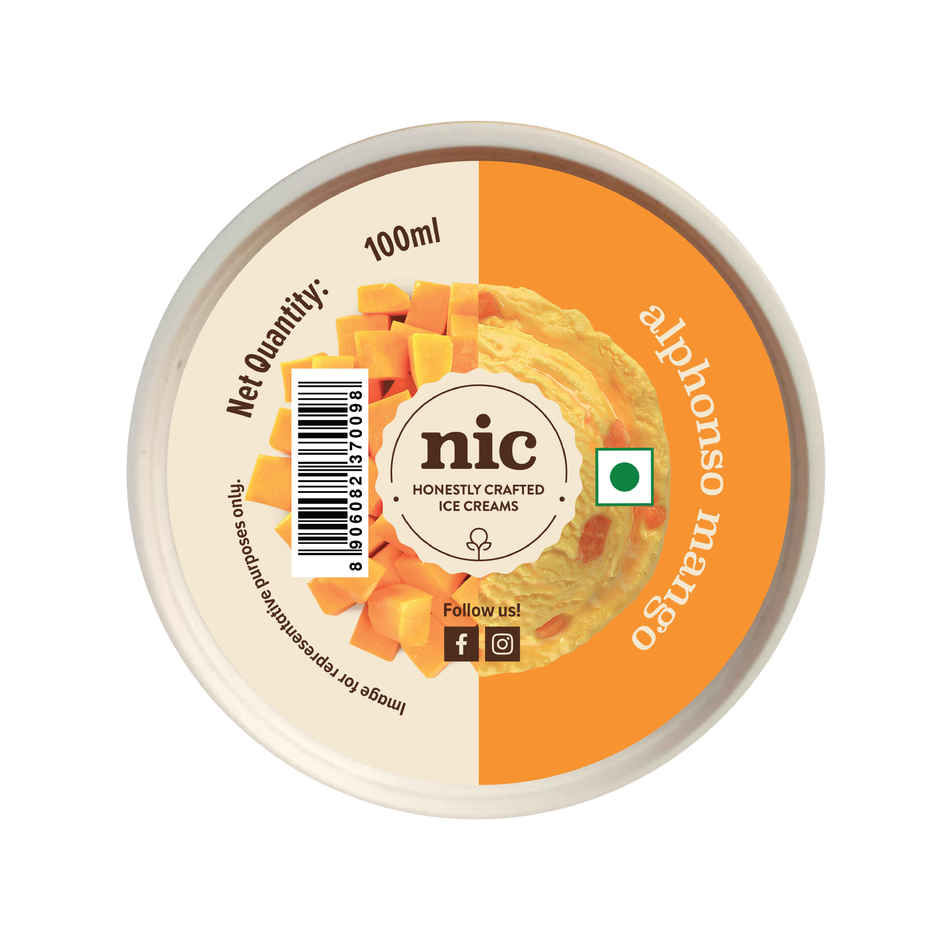 NIC Alphonso Mango Ice Cream Tub | Preservative Free | No Artificial Flavors
