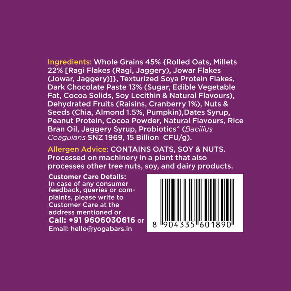 Yoga Bar 23g High Protein Muesli Choco Almond & Cranberry, Added Probiotics, Fibre Rich, Omega - 3