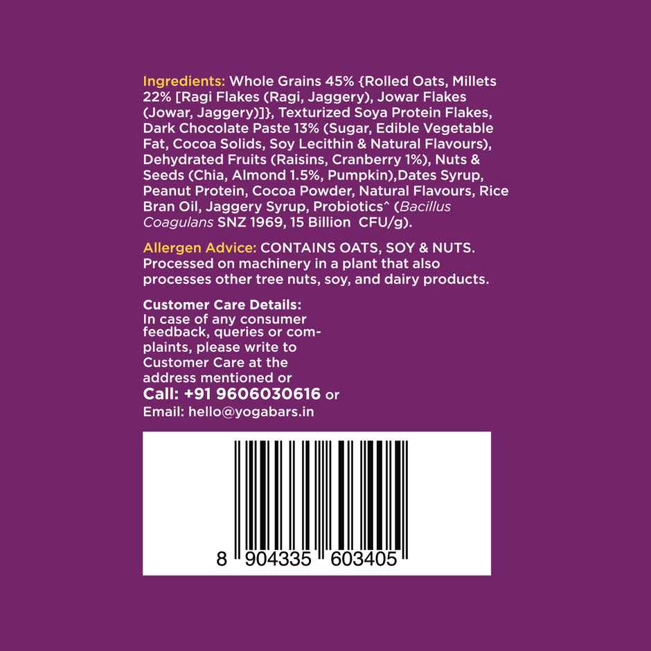 Yoga Bar 23g High Protein Muesli Choco Almond & Cranberry, Added Probiotics, Fibre Rich, Omega - 3