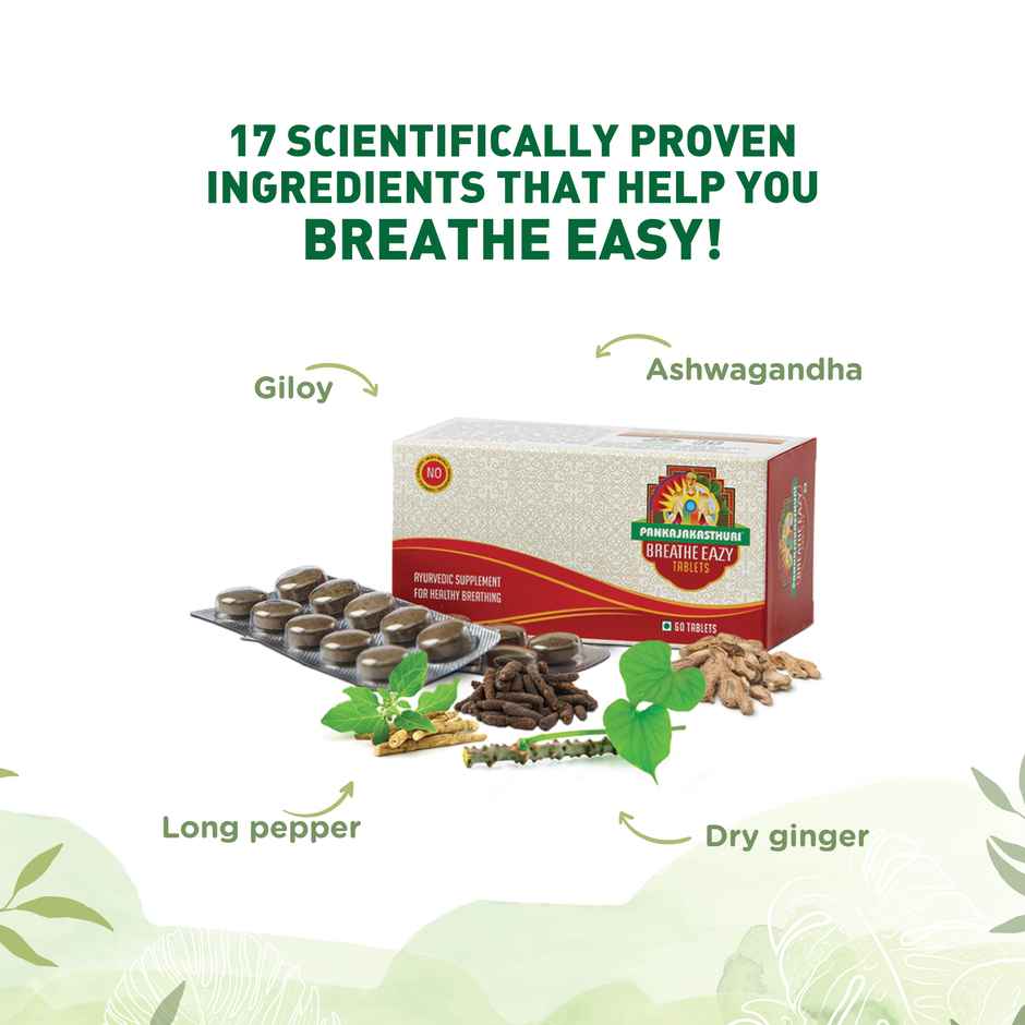 Pankajakasthuri Breathe Eazy Tablet Ayurvedic | Unique Blend Of 17 Ayurvedic Herbs
