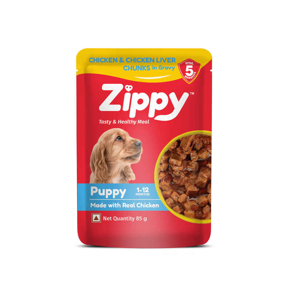 ZIPPY Puppy Dog Food 1 to 12 Months Chicken and Liver Chunks in Gravy