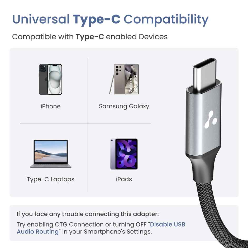 Ambrane Type C to 3.5mm Audio Jack Converter with DAC Headphone Adapter | Connector Cable | Blue