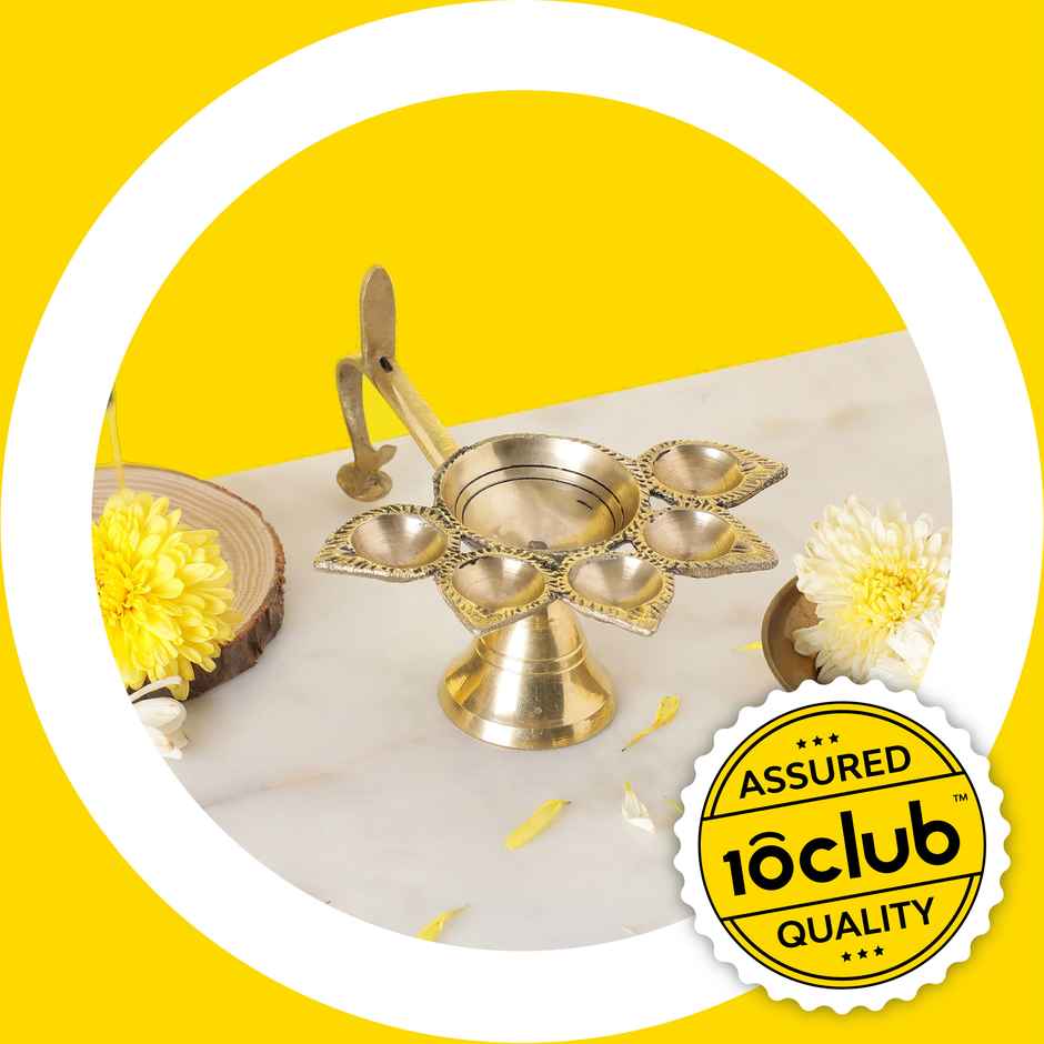 Panch Aarti 100% Pure Brass Diya | Golden | Traditional | Diya-Pooja | 10Club