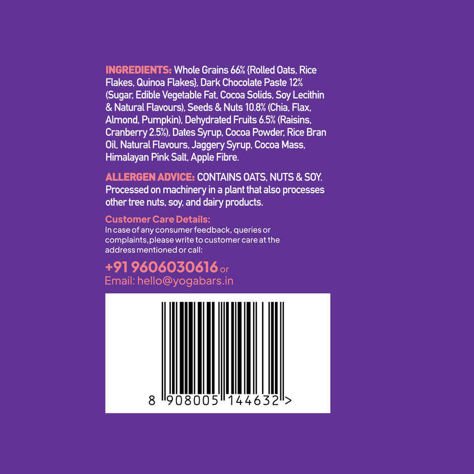 Yoga Bar Muesli Dark Chocolate + Cranberry, Omega - 3, Nuts & Seeds, Fibre Rich