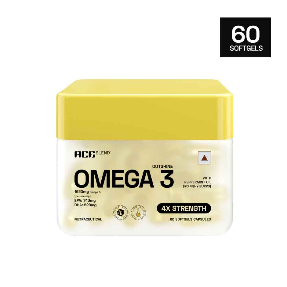 Ace Blend Outshine Omega 3 Fish Oil Capsules | 4x Strength | 743mg EPA 528mg DHA