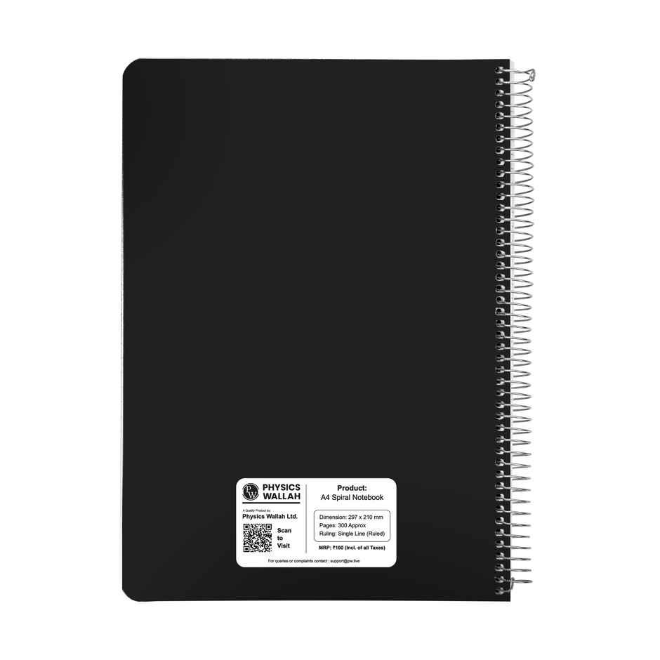 Physics Wallah A4 Size 300 Pages single subject Spiral Binding Notebook | Ruled with plactic cover