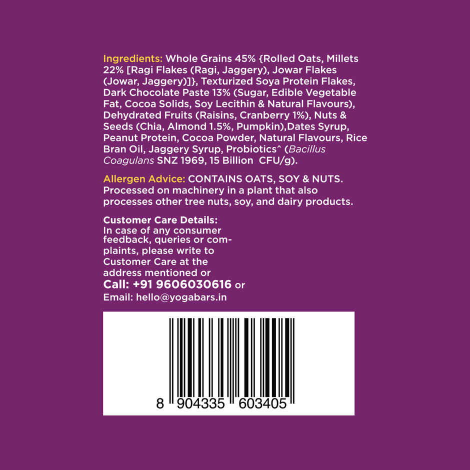 Yoga Bar 23g High Protein Muesli Choco Almond & Cranberry, Added Probiotics, Fibre Rich, Omega - 3