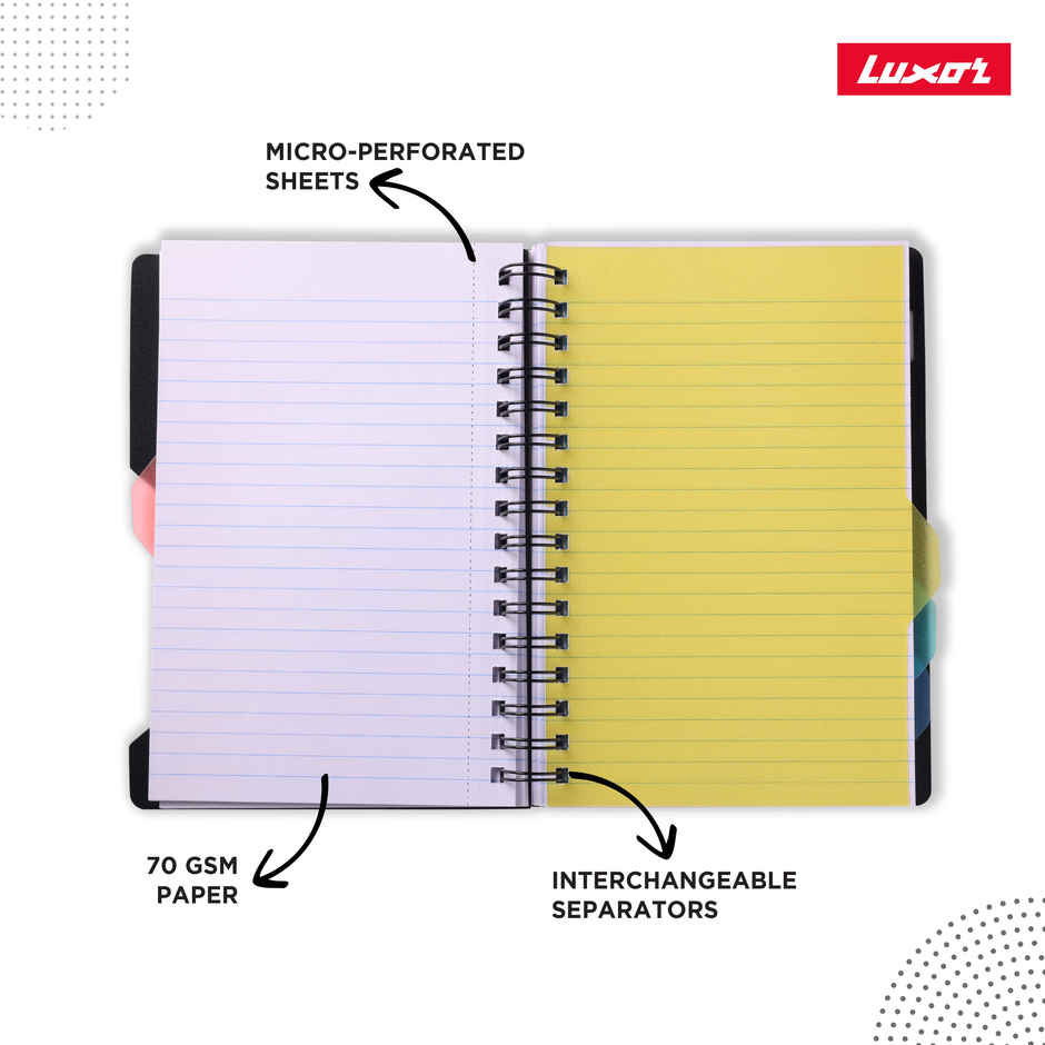 Luxor 5 Subject Notebook | A4, Single Ruled | 70 GSM | Pages - 300