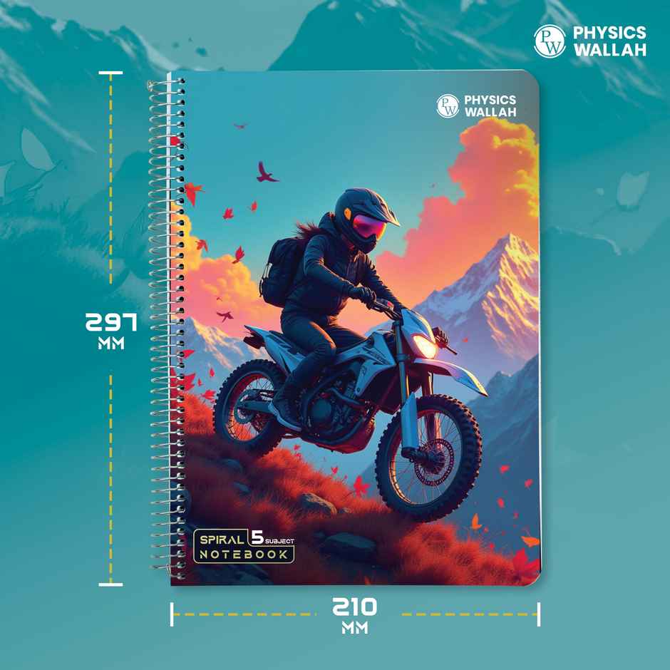 Physics Wallah PW 5-Subject Spiral Notebook Single | Multi-Sectioned 3 design
