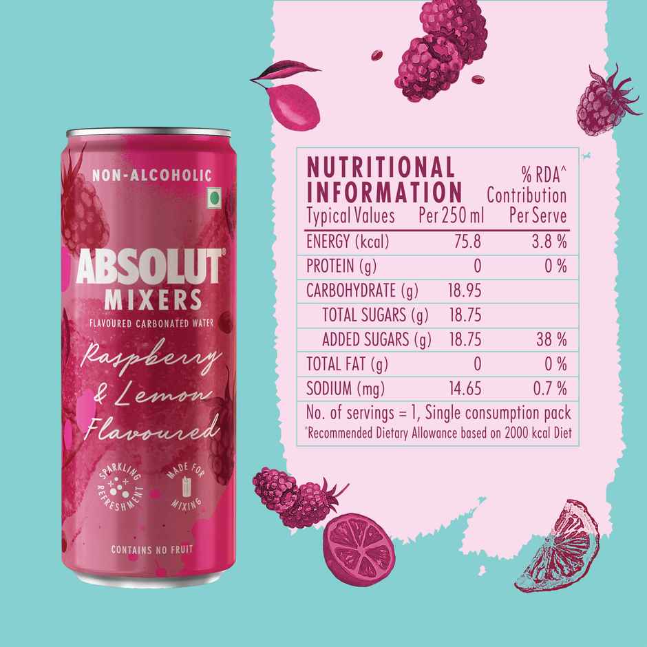 Absolut Mixers Sparkling Raspberry & Lemon Flavoured