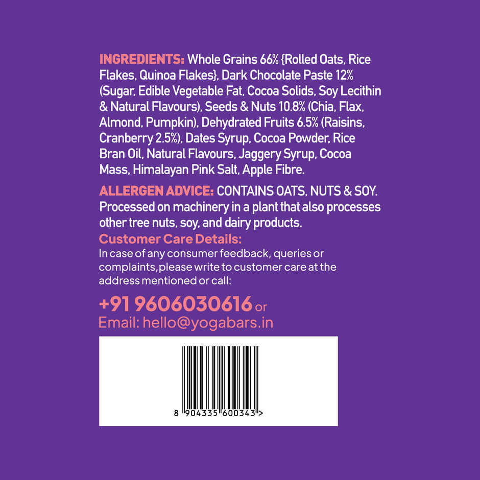 Yoga Bar Muesli Dark Chocolate + Cranberry, Omega - 3, Nuts & Seeds, Fibre Rich