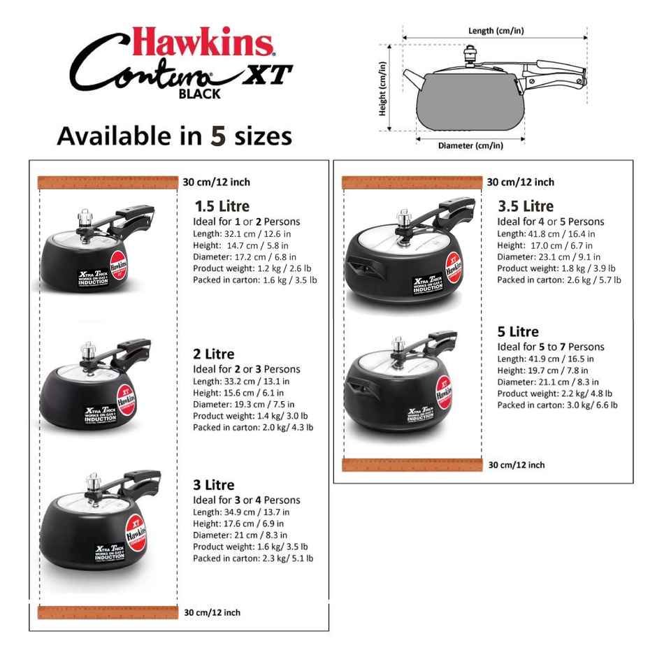 Hawkins 3 Litre Contura Black Xt Pressure Cooker Hard Anodised Inner Lid Induction Cooker - Black