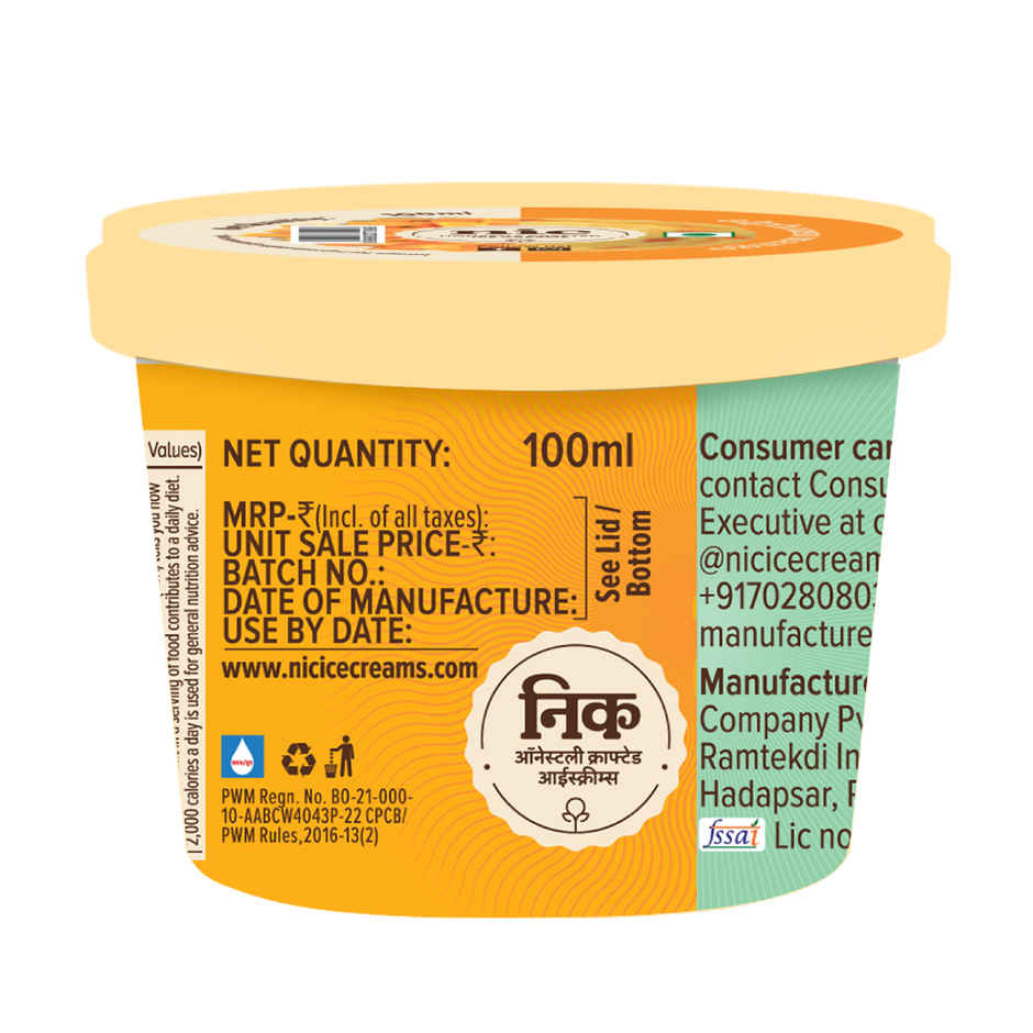 NIC Alphonso Mango Ice Cream Tub | Preservative Free | No Artificial Flavors