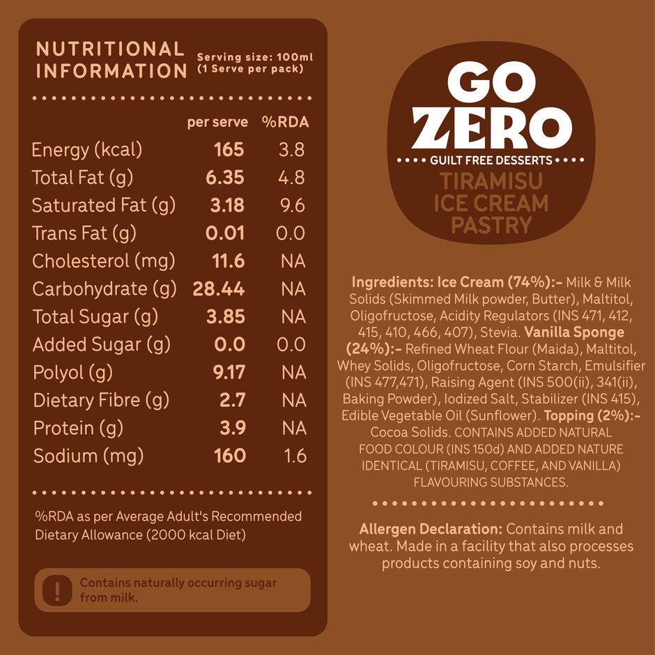 Go Zero Tiramisu Guilt Free Ice Cream Pastry