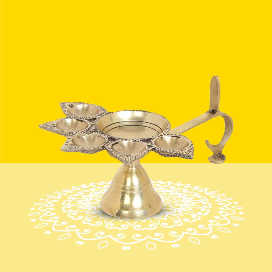 Panch Aarti 100% Pure Brass Diya | Golden | Traditional | Diya-Pooja | 10Club
