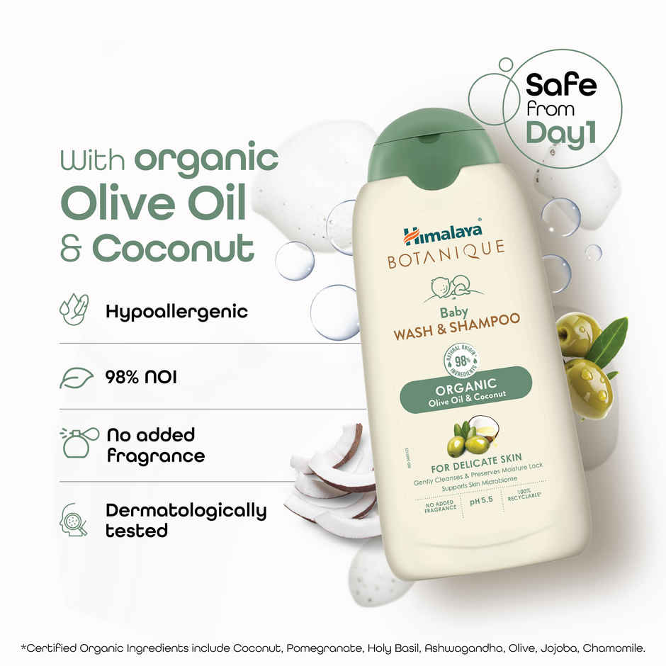 Himalaya Botanique Baby Wash & Shampoo | Organic | Preserve Moisture | Dermatologically Tested