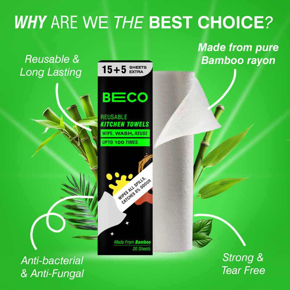 Beco Reusable Kitchen Towel Roll - 15 + 5 Sheets Combo 