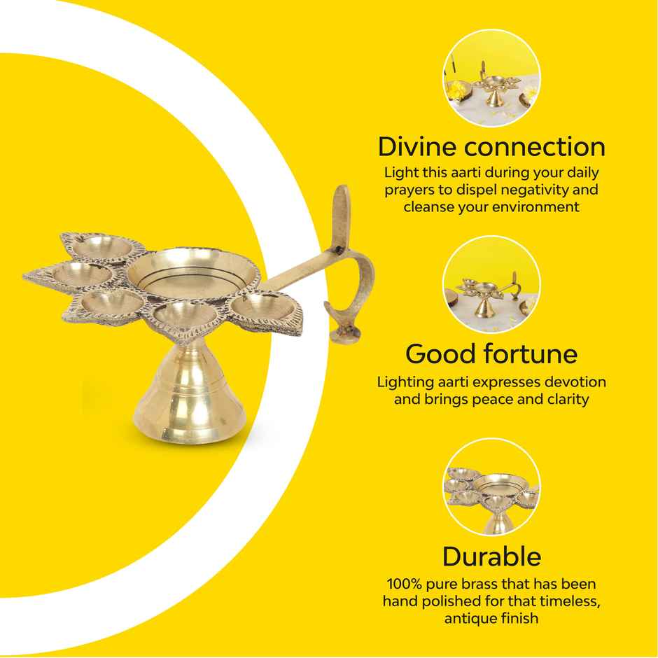 Panch Aarti 100% Pure Brass Diya | Golden | Traditional | Diya-Pooja | 10Club