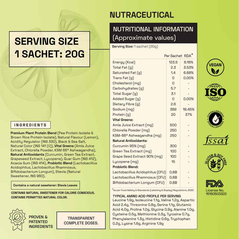 Ace Blend Daily Green Lemonade Plant Protein | Lean Muscle & Weight Support | 15 Servings