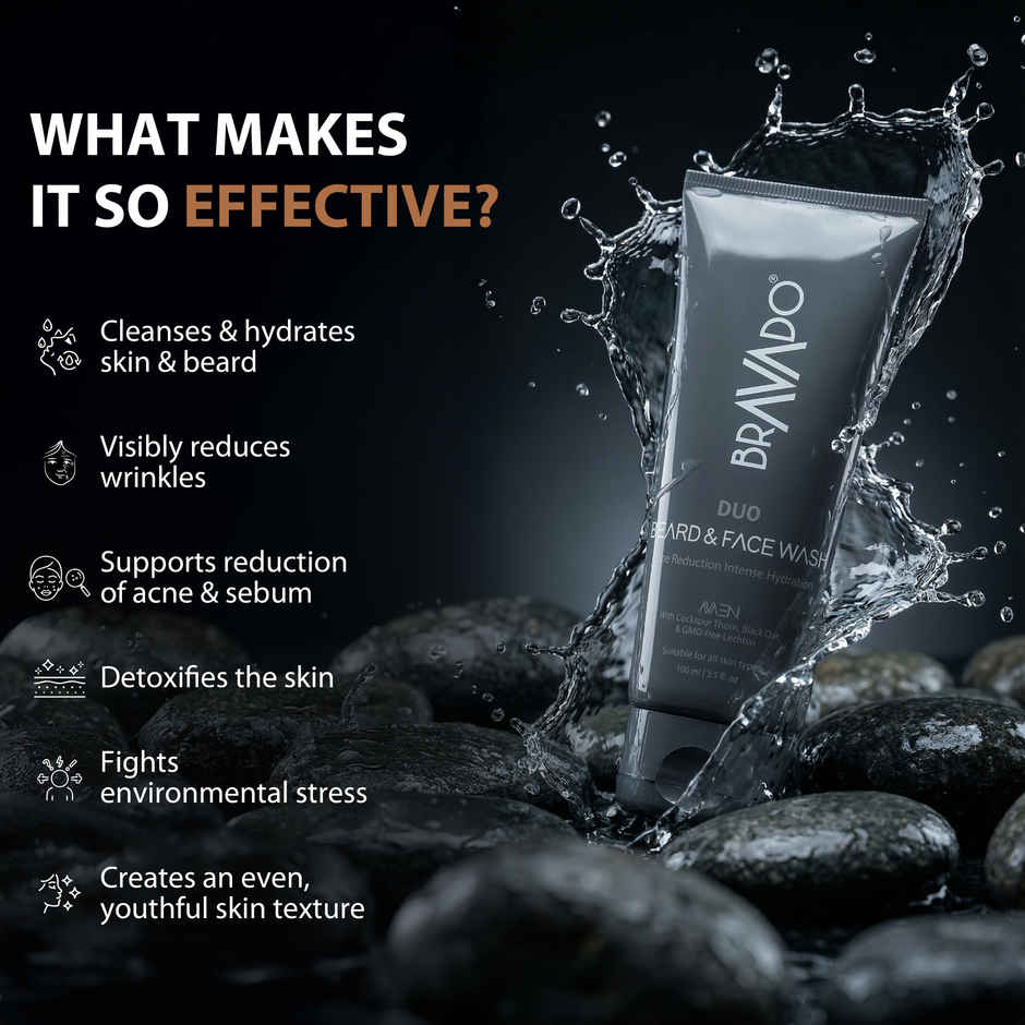 Bravado Duo Beard & Face Wash for Men | 2-in-1 Beard Shampoo, Face Cleanser & Oil Control