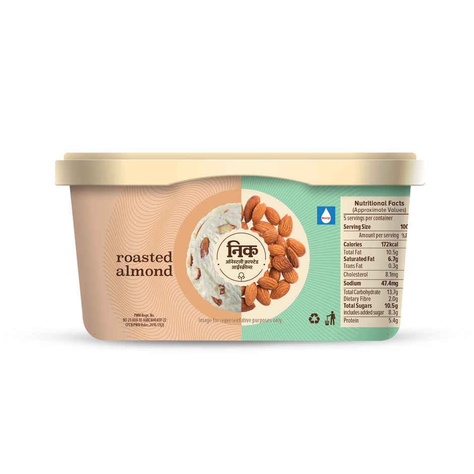 NIC Roasted Almond Ice Cream Tub | Preservative Free | No Artificial Flavors