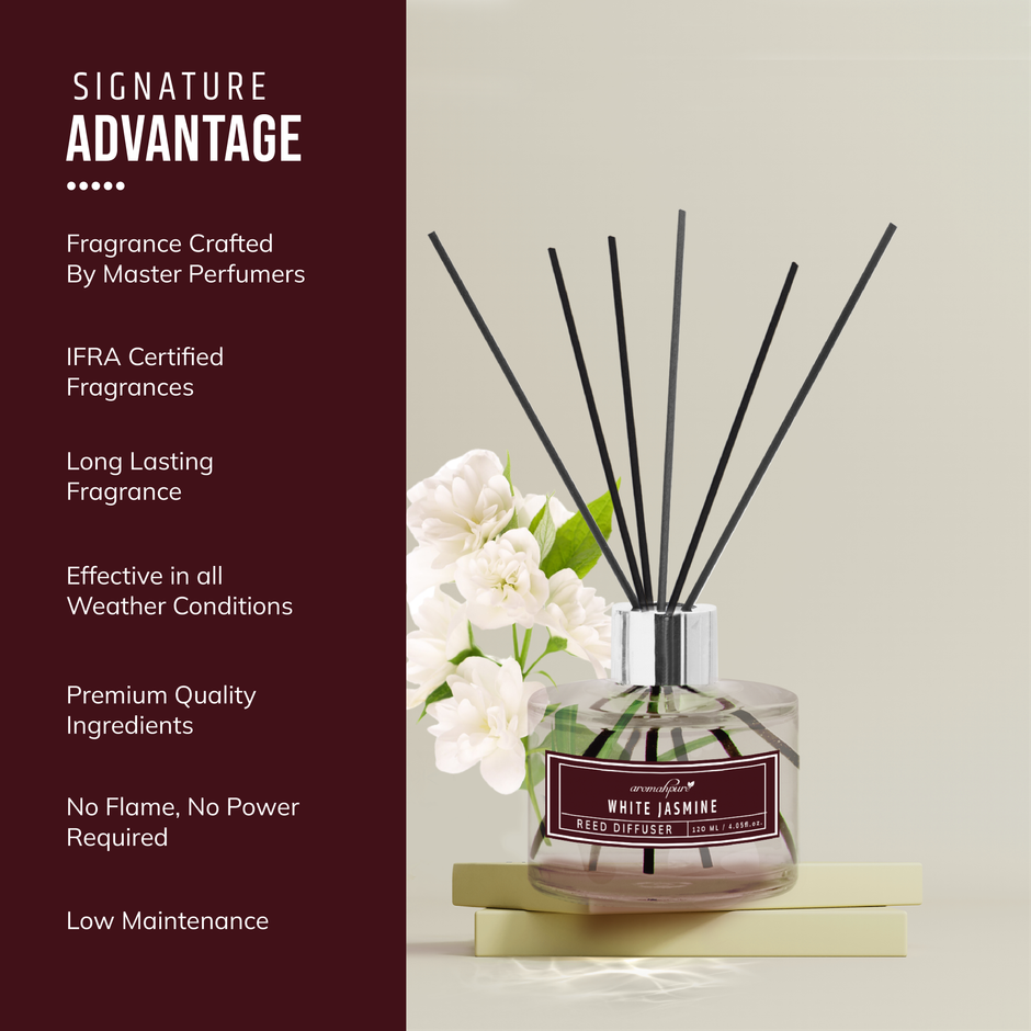 Aromahpure Premium Reed Diffuser with 6 Fiber Reed Sticks, Jasmine