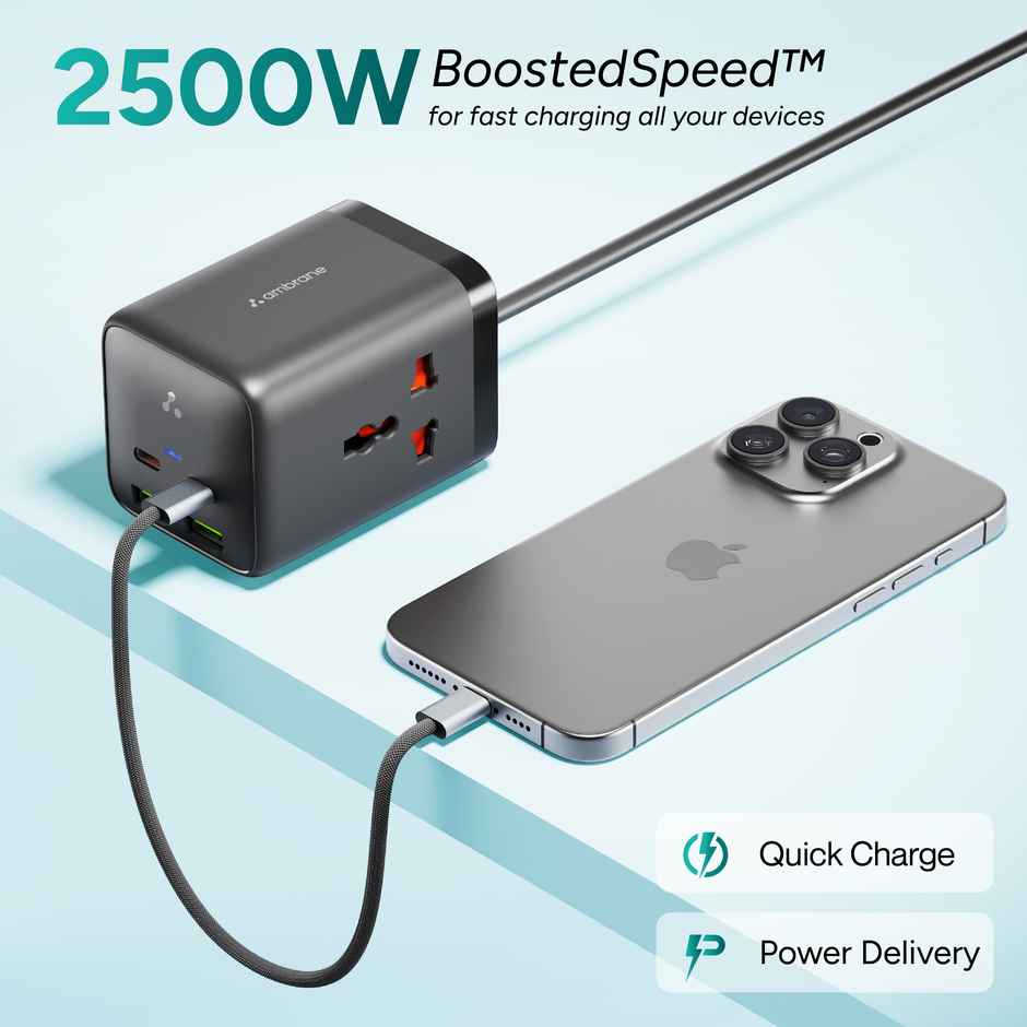 Ambrane 6-in-1 Power Hub Charger 65W Fast Charging | 6 Port Portable Charging Station