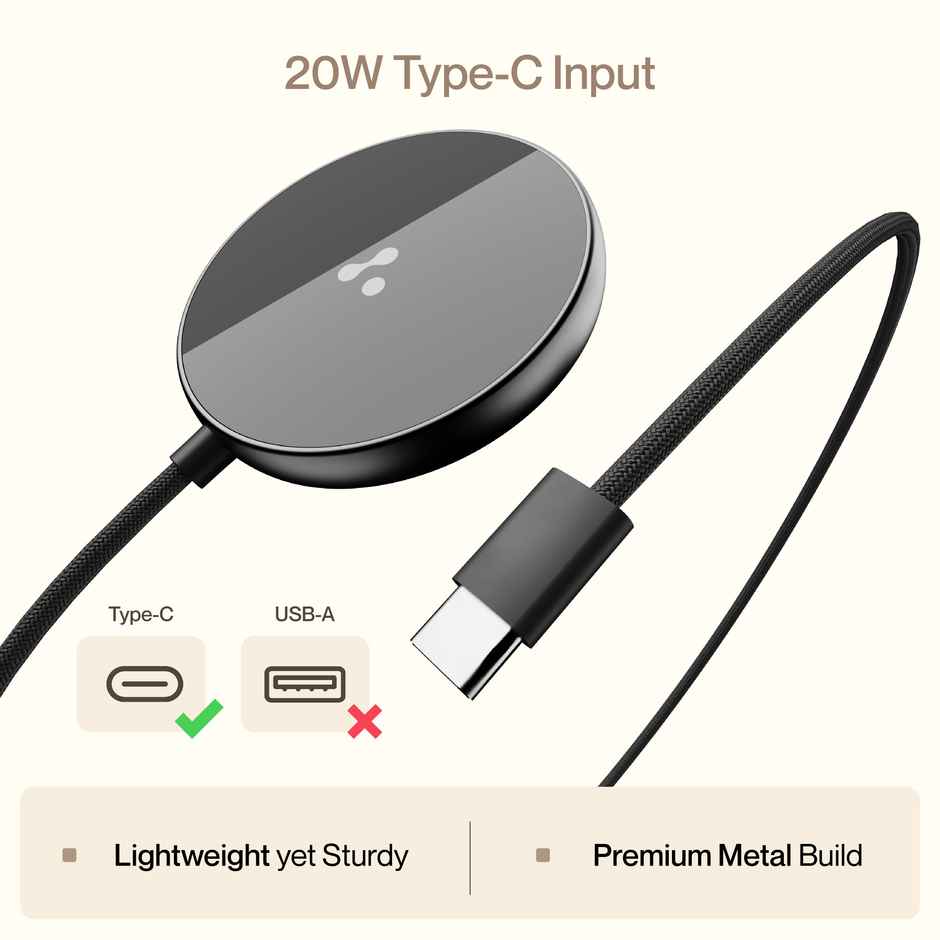 Ambrane 15W Qi-2 & Magsafe Wireless Charger with 60W Type C Cable for iPhone 15/15 Pro/15 Pro Max,iPhone 14/14 Pro/14 Pro Max,iPhone 13/12,Samsung & Other Qi-2 Device + Magnetic Ring (Aerosynq),Black