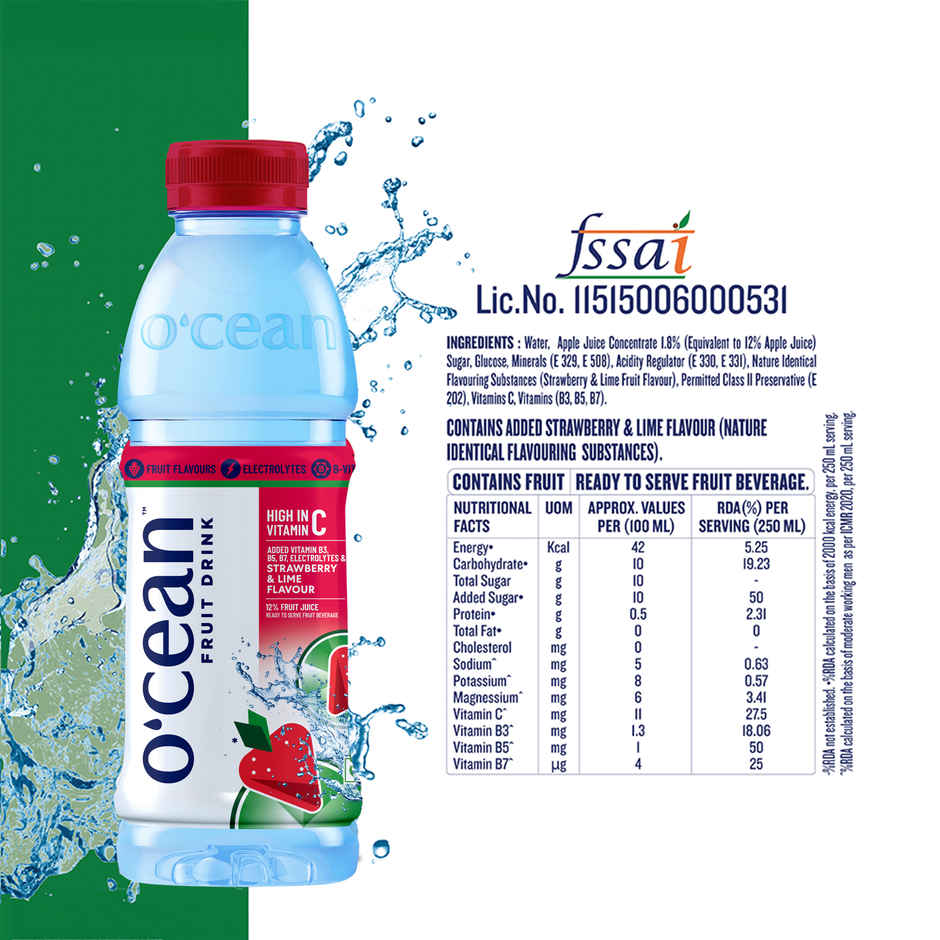 O'cean Beverages Strawberry and lime Water