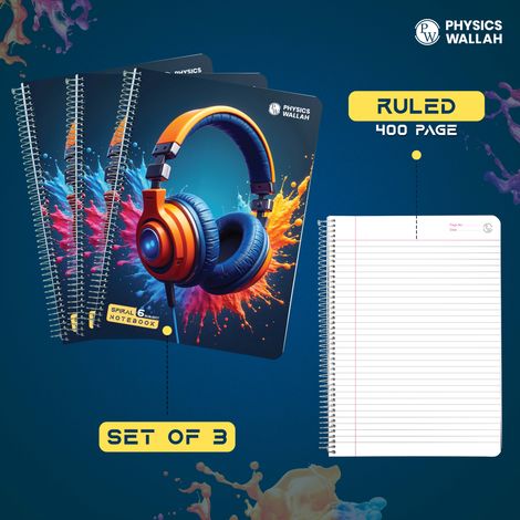 Physics Wallah 400 Pages Notebook | 6 Subject | A4 Ruled Spiral Binding with Plastic Cover