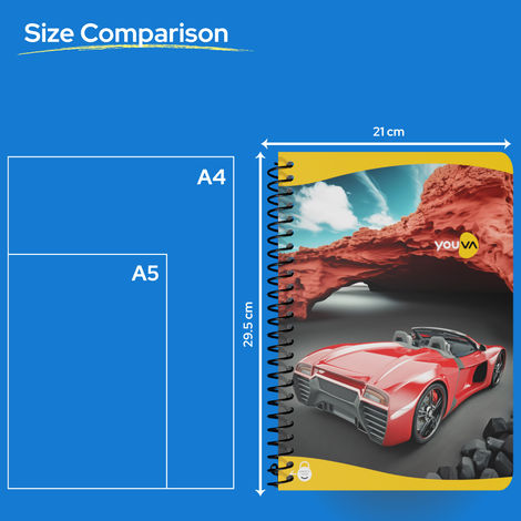 Navneet Youva Spiral Bound Single Line 400 Pages Long Notebook With Safety Lock A4 size 21x29.7cm | Assorted