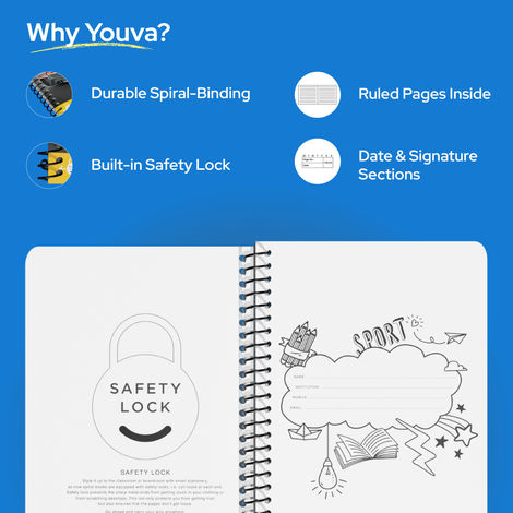 Navneet Youva Spiral Bound Single Line 400 Pages Long Notebook With Safety Lock A4 size 21x29.7cm | Assorted