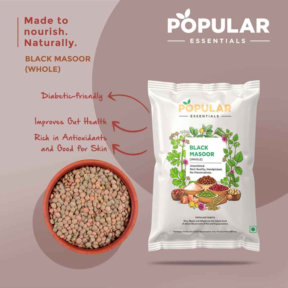 Popular Essentials Black Masoor Whole | Un-Polished