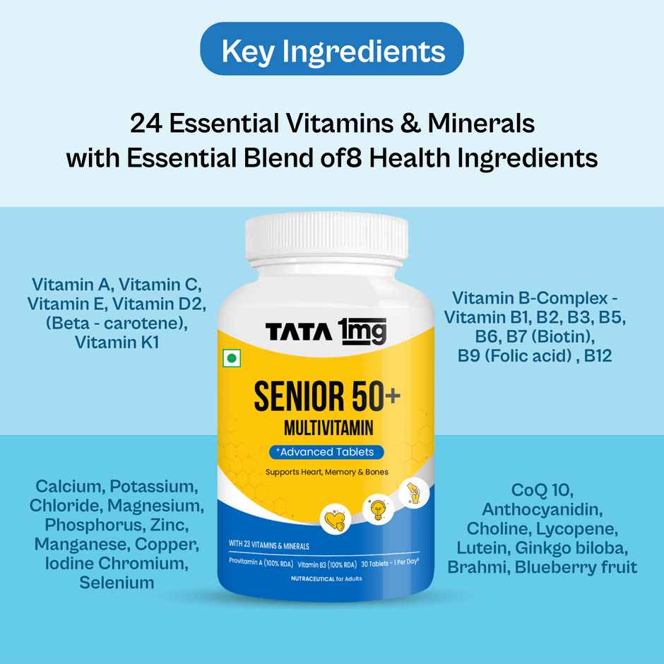 Tata 1mg Senior 50 Multivitamin Multimineral Veg Tablet Immunity Strength Overall Health Care