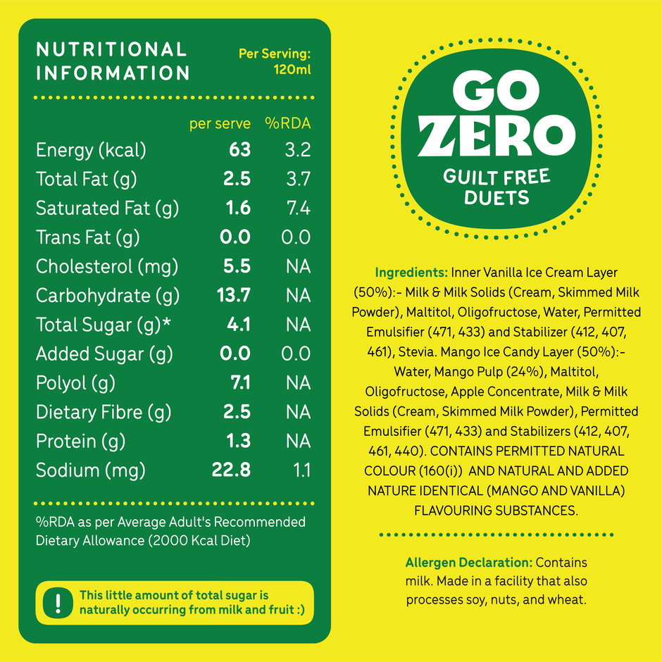 Go Zero Mango Duet Low Calorie Guilt Free Ice Cream Stick