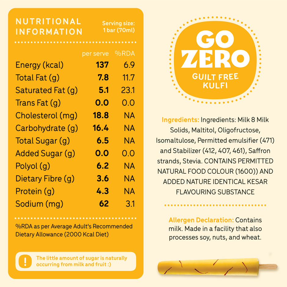 Go Zero Kesar Kulfi Low Calorie Guilt Free Ice Cream Stick