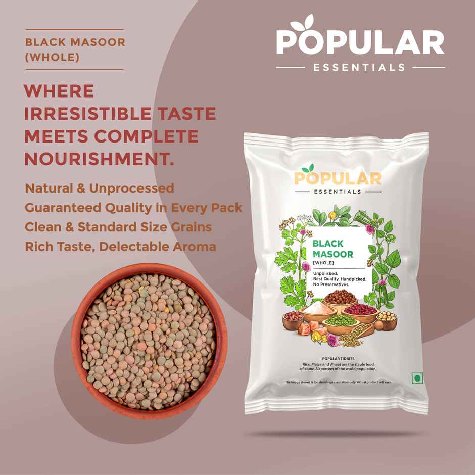Popular Essentials Black Masoor Whole | Un-Polished