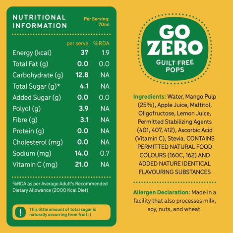 Go Zero Tropical Mango Low Calorie Guilt Free Ice Cream Popsicle Combo